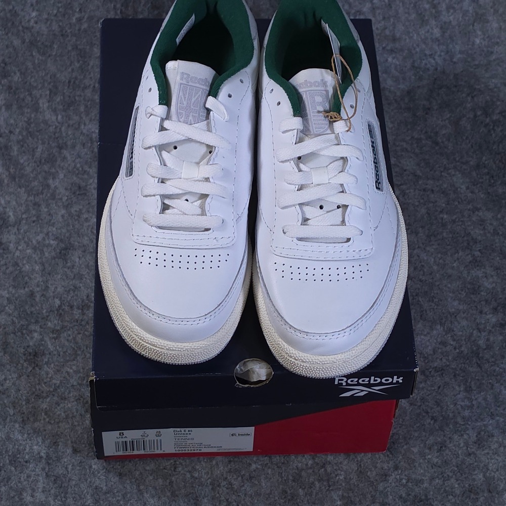 Reebok Club C 85 Mens 8 Womens 9.5 White Green Leather Sneakers 100032970 NEW - Picture 4 of 7